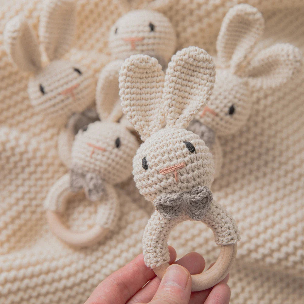 Baby Crochet Rattle Bunny Teether Newborn Sensory Toys - Tophatter Daily Deals