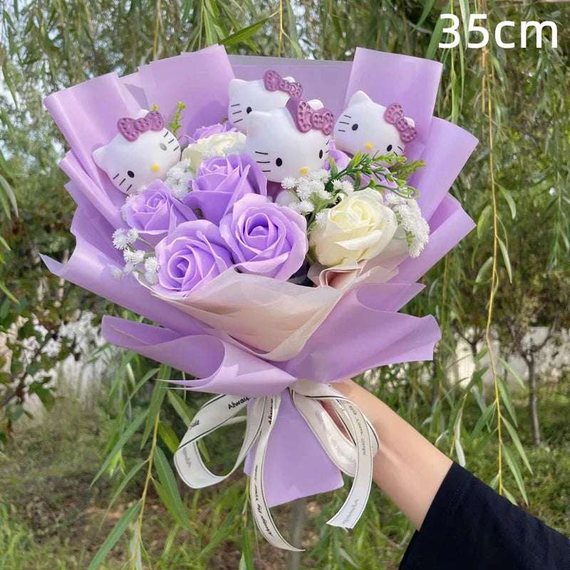 Sanrio Kawaii Hello Kitty Plush Flowers Bouquet Purple Flowers - Tophatter Daily Deals