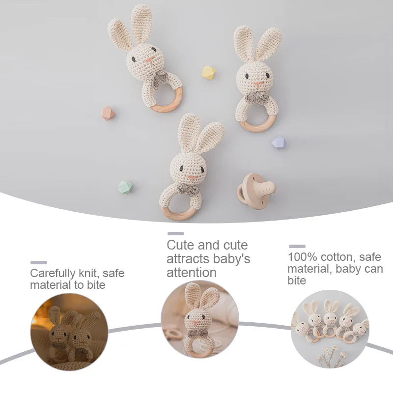 Baby Crochet Rattle Bunny Teether Newborn Sensory Toys - Tophatter Daily Deals