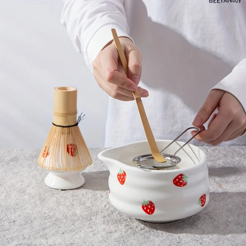 Matcha Bowl Set Ceramic Strawberry Whisk Chasen Kit - Tophatter Daily Deals
