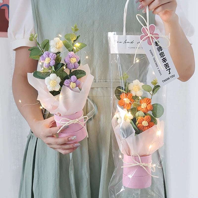 Flower Crochet Handmade Knitted Bouquet Flowers - Tophatter Daily Deals