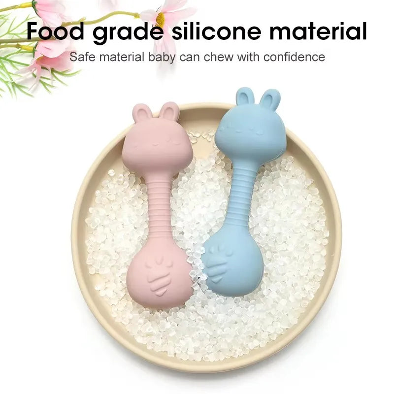 Silicone Rabbit Teether Rattle Newborn Sensory Toys - Tophatter Daily Deals