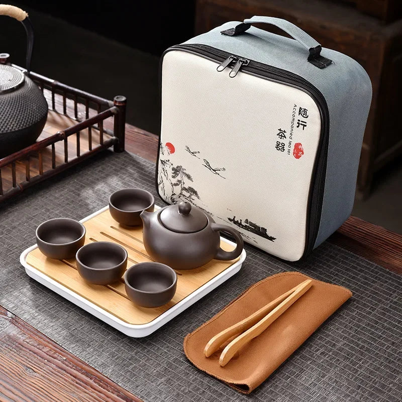 Purple Clay Travel Tea Set Portable Kung Fu Teaware - Tophatter Daily Deals