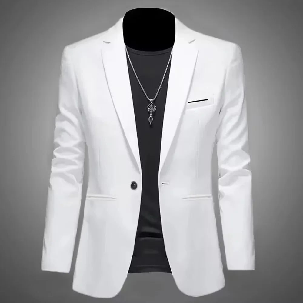 Mens Slim Fit Casual Suit Jacket Single Button (White) Apparel & Accessories > Clothing > Outerwear > Coats & Jackets > Sport Jackets - Tophatter Daily Deals