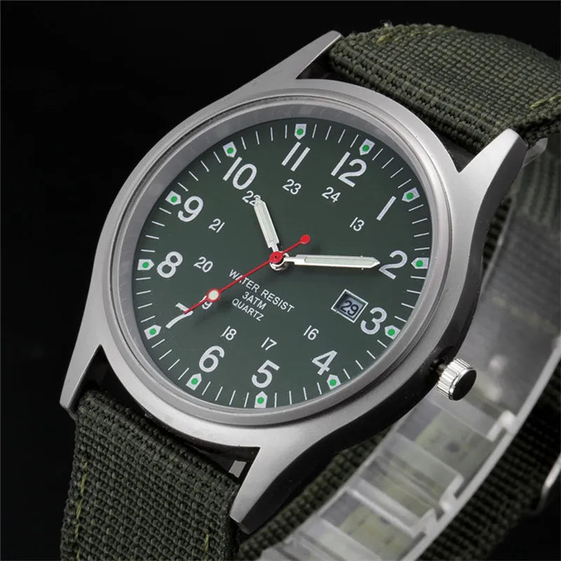 Quartz Field Watch Nylon Strap Military Style Date Luminous Green green - Tophatter Daily Deals