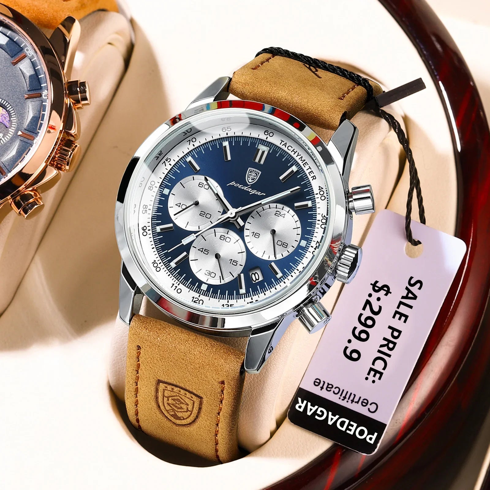 Quartz Watch Leather Chronograph Military Style 2025 - Tophatter Daily Deals