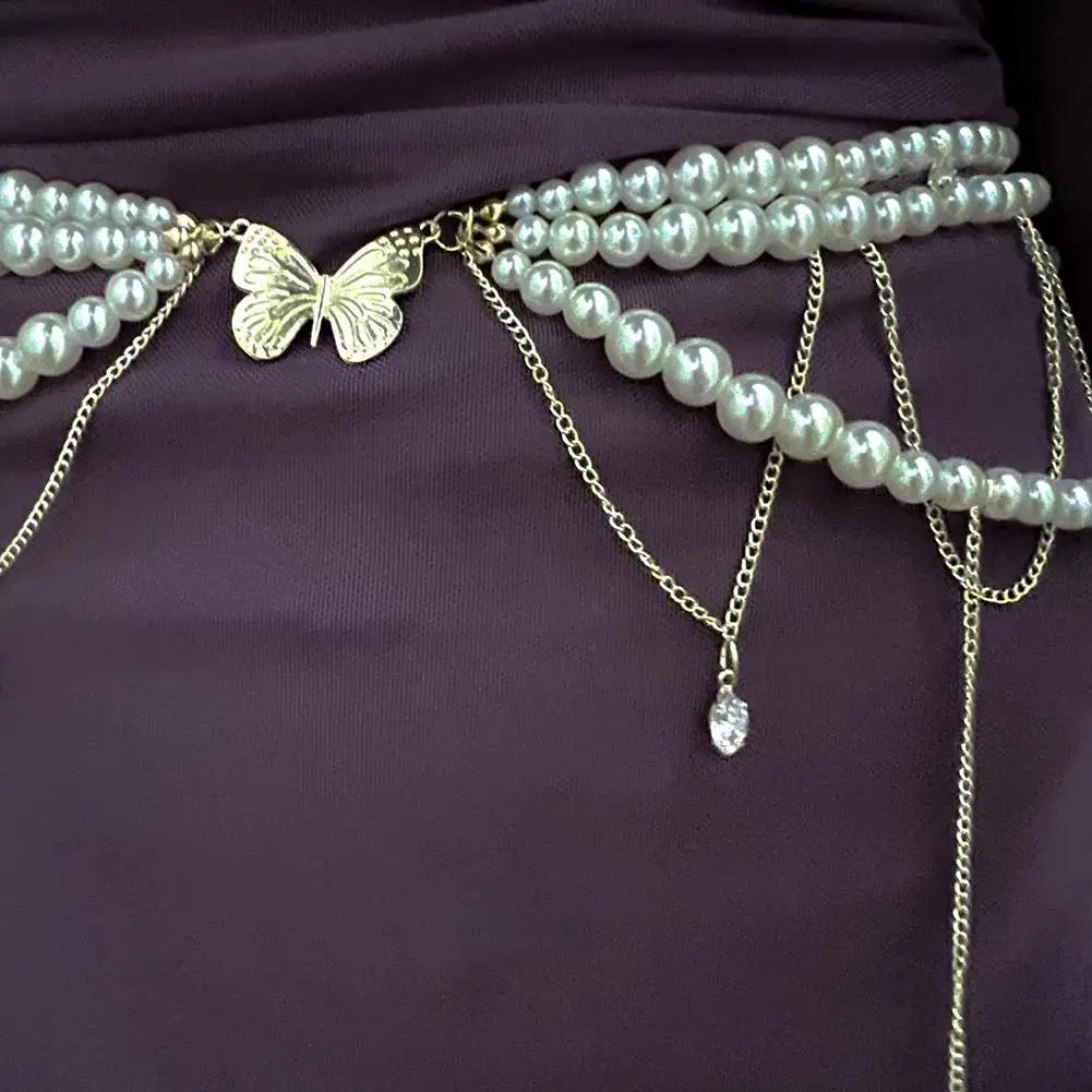 Retro Multilayer Pearl Waist Chain Belt Women (D) Apparel & Accessories > Jewelry > Body Jewelry - Tophatter Daily Deals