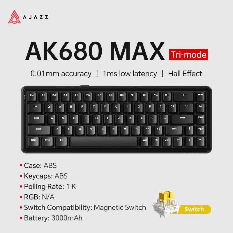Mechanical Keyboard Sixty Mini Wireless ARGB Magnetic Hall Black 1-1K-Tri-mode - Tophatter Daily Deals
