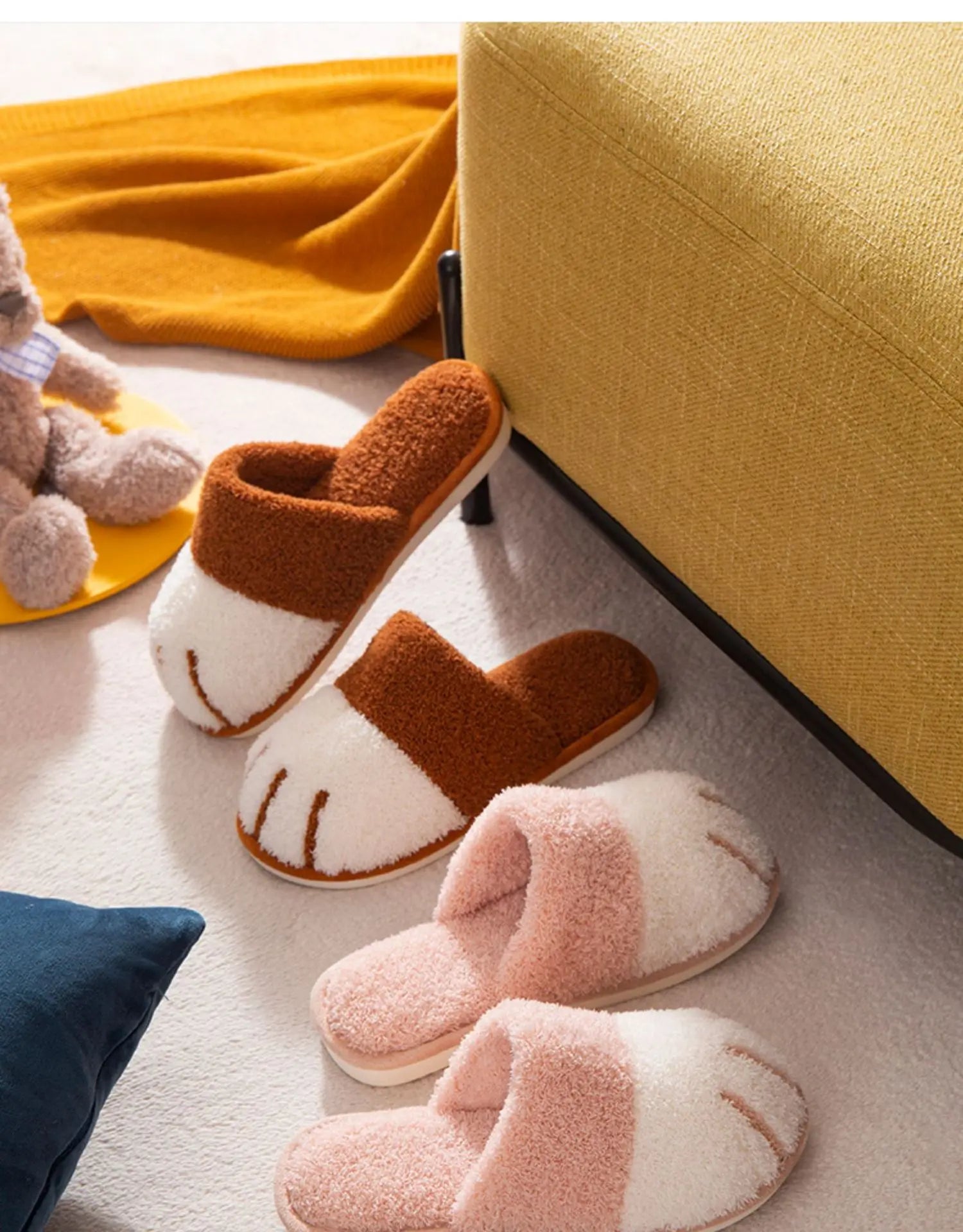 Winter Warm Plush Slippers Cute Cat Paw House Fur Slides Fluffy Shoes Animals - Tophatter Daily Deals