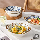 7.5 Inch Japanese Ceramic Noodle Bowl With Handles Blue - Tophatter Daily Deals