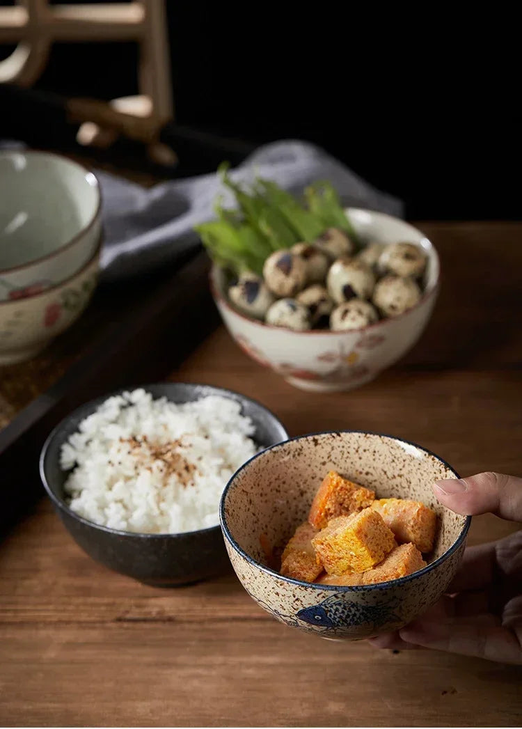 Ceramic 4.5 Inch Japanese Rice Bowl Retro Home Tableware - Tophatter Daily Deals
