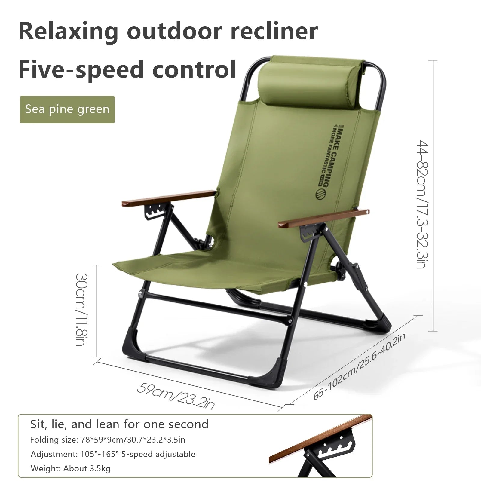 Camping Folding Chair with Detachable Pillow Green Camp Furniture - Tophatter Daily Deals