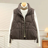 Warm Women's Puffer Vest - Quilted High Collar, Polyester Brown - Tophatter Daily Deals