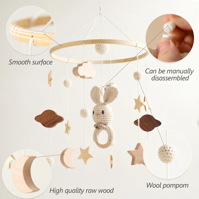 Wooden Rabbit Crib Mobile Newborn Sensory Toys Soft - Tophatter Daily Deals