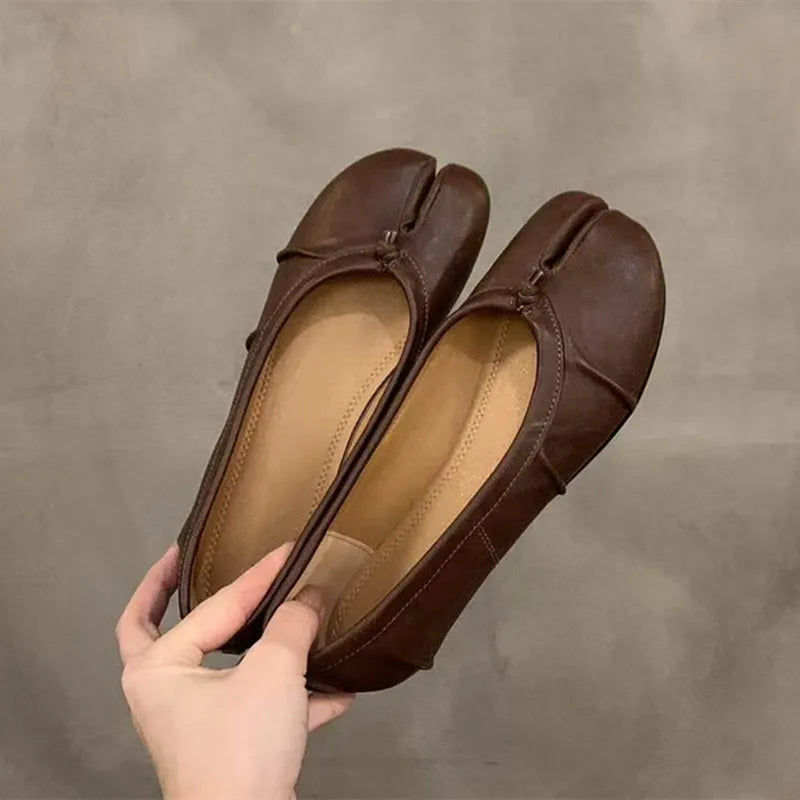 Soft Women Tabi Ballet Flats - Split Toe, Leather, Casual - Tophatter Daily Deals