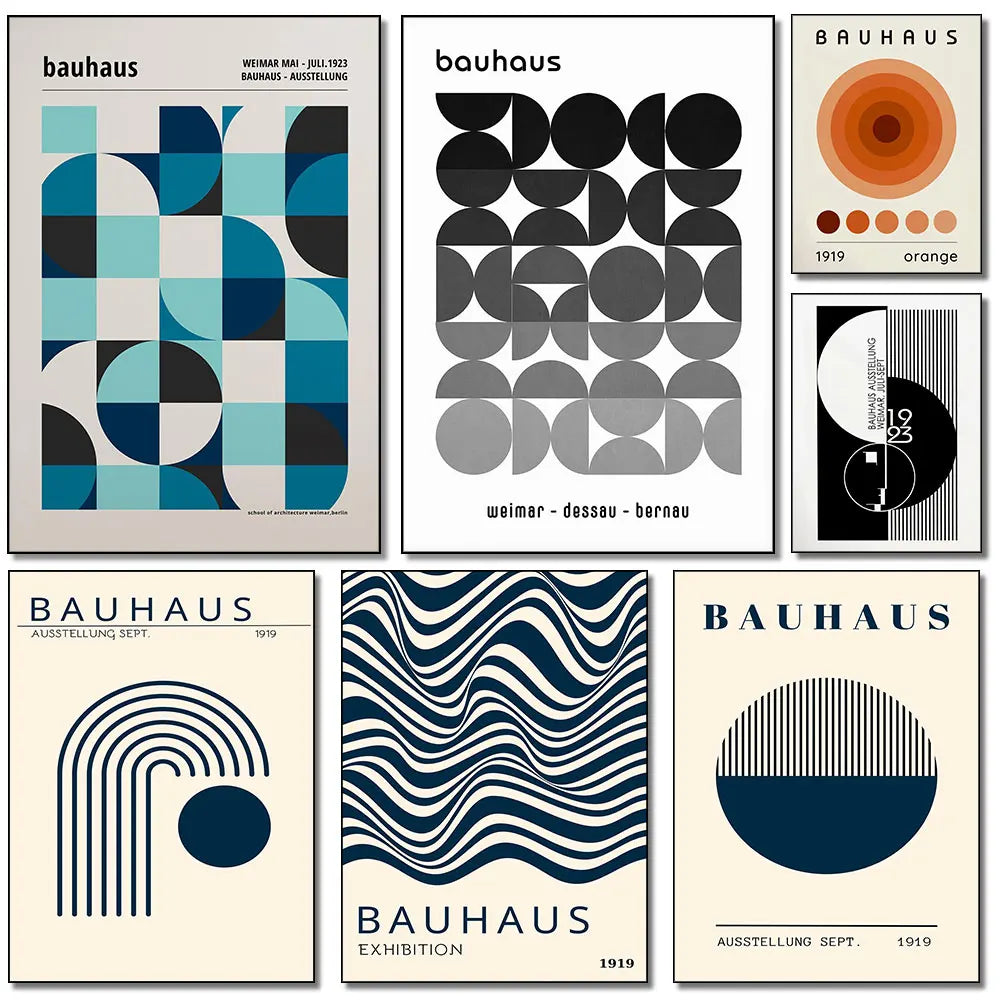 Bauhaus Geometric Art Poster Vintage Modern Wall Decor - Tophatter Daily Deals