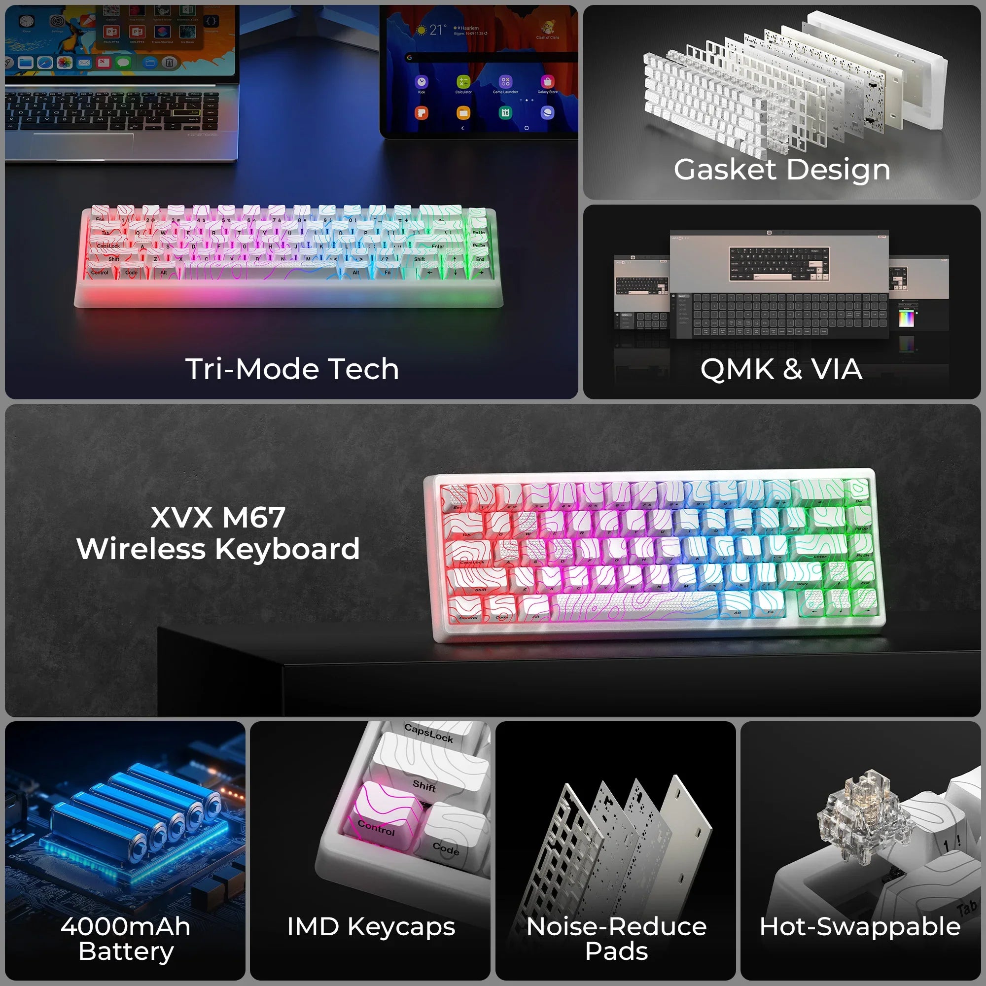 Mechanical Keyboard M67 67 Key Gasket Hot Swappable RGB - Tophatter Daily Deals