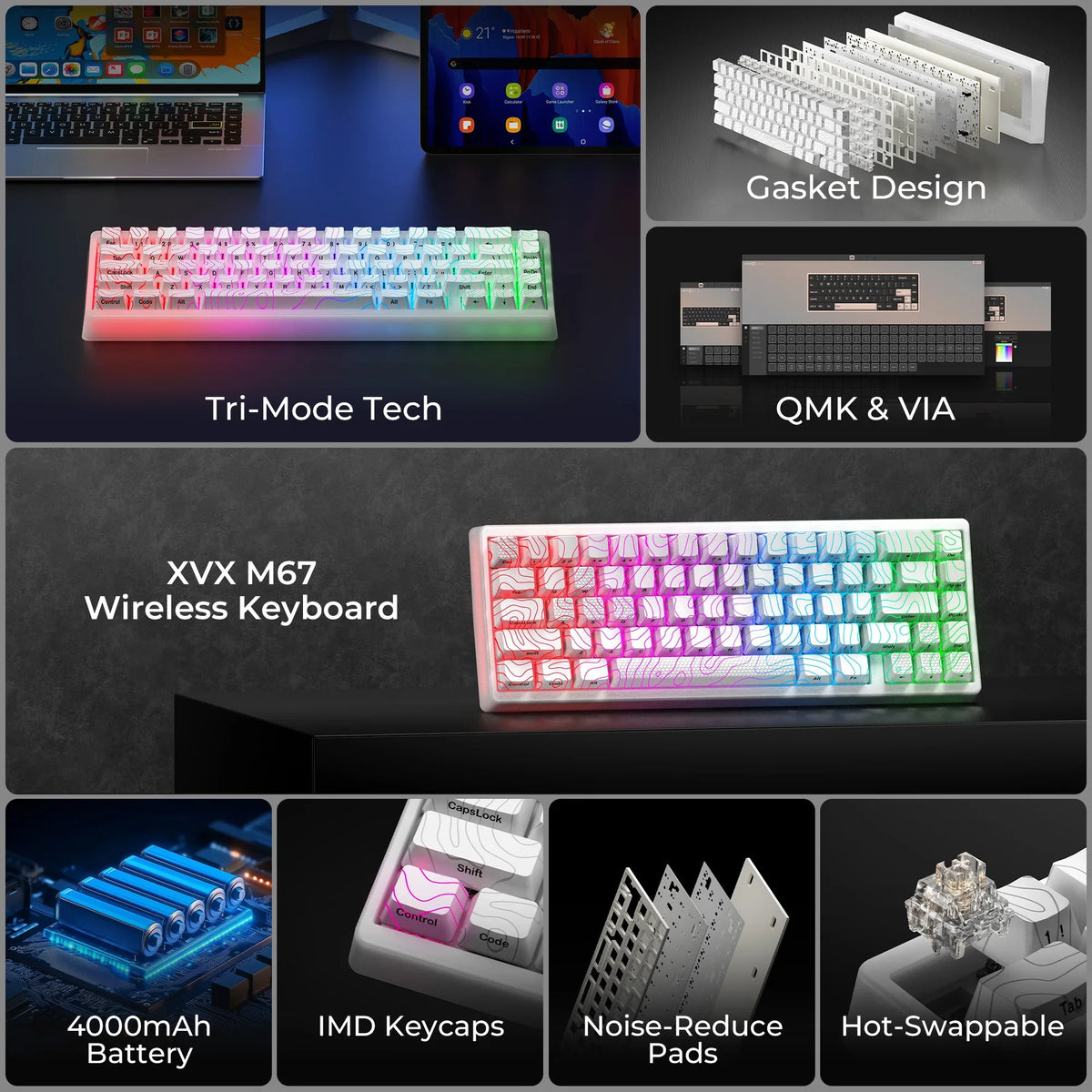 Mechanical Keyboard M67 67 Key Gasket Hot Swappable RGB - Tophatter Daily Deals
