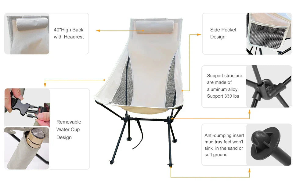 Ultra-Light Camping Chair Beige Camp Furniture - Tophatter Daily Deals