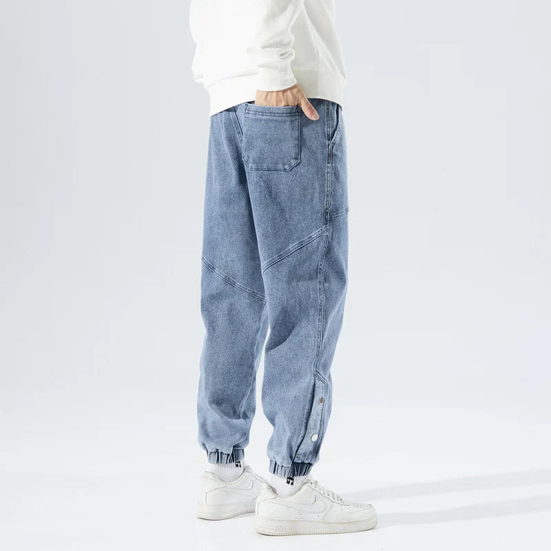 Stretchy Relaxed Men's Denim Joggers - Baggy Tapered, Denim - Tophatter Daily Deals