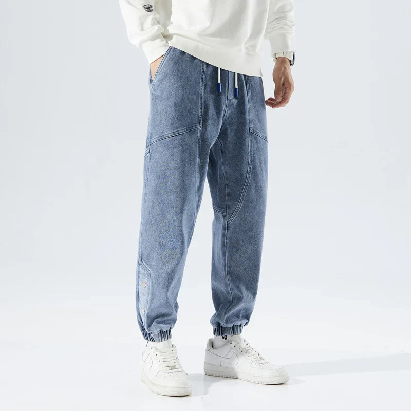 Stretchy Relaxed Men's Denim Joggers - Baggy Tapered, Denim - Tophatter Daily Deals