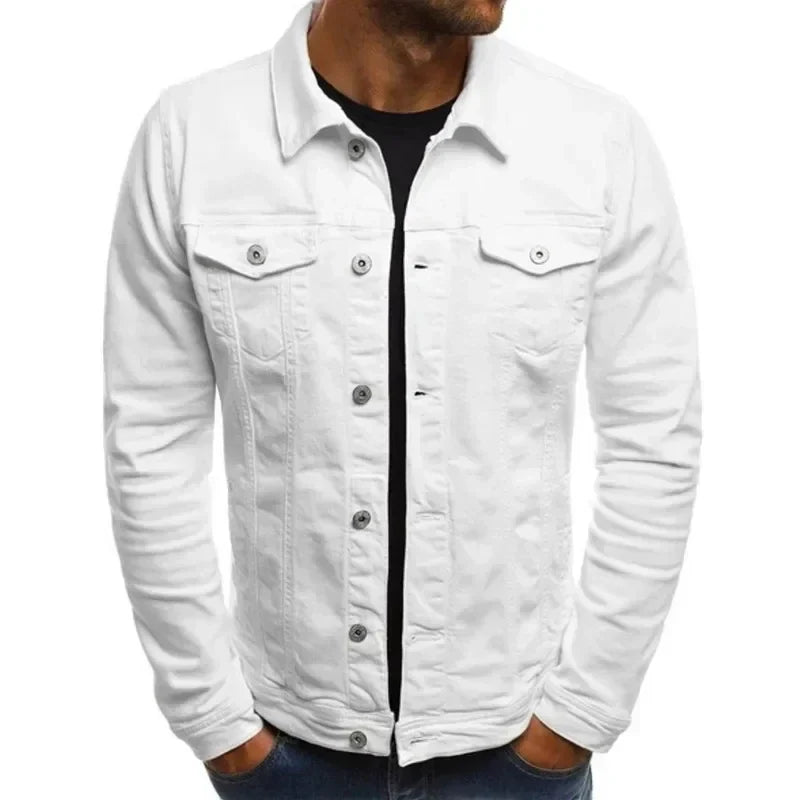 Mens Denim Streetwear Jacket Cotton Casual Slim Fit (White) Apparel & Accessories > Clothing > Outerwear > Coats & Jackets > Trucker Jackets - Tophatter Daily Deals