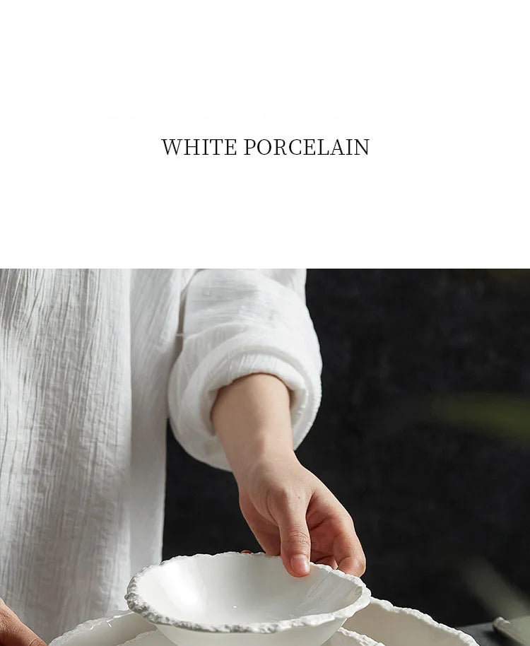 White Porcelain Rock Edge Soup Bowl Modern Tableware - Tophatter Daily Deals