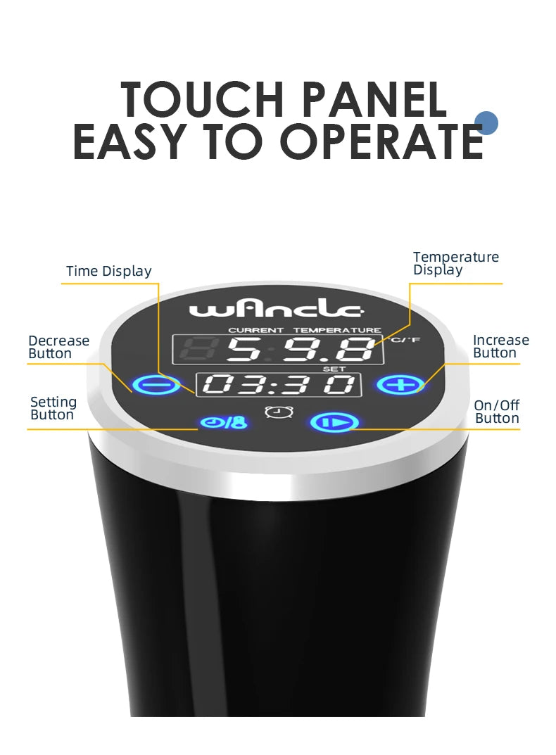 Wancle 1100W Sous Vide Cooker LCD Touch Immersion Circulator Accurate Cooking IPX7 Waterproof Vacuum Cooker with Digital Display - Tophatter Daily Deals