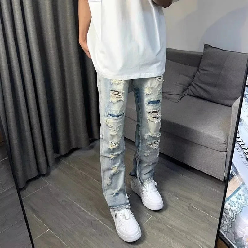 Oversized Relaxed Mens Jeans - Ripped Straight Leg Denim - Tophatter Daily Deals