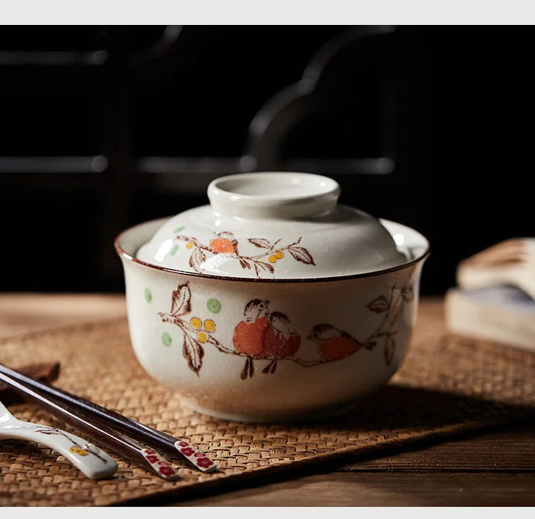 Ramen Bowl Large Ceramic With Lid Retro Fall 2025 Tableware - Tophatter Daily Deals