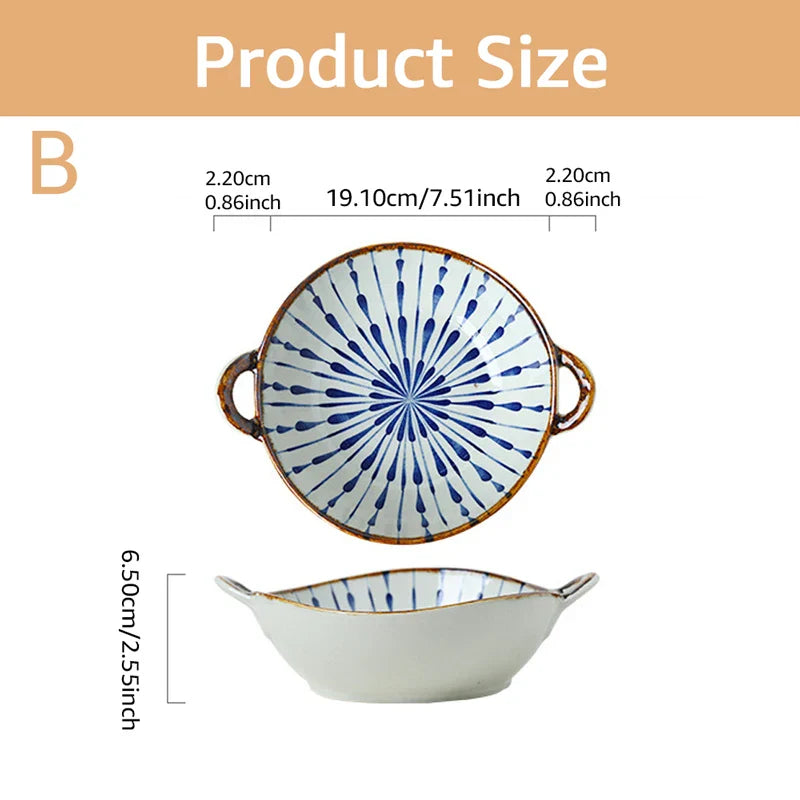 Ceramic 7.5 Inch Noodle Bowl With Handles Floral Porcelain Style B 7.5 inch - Tophatter Daily Deals