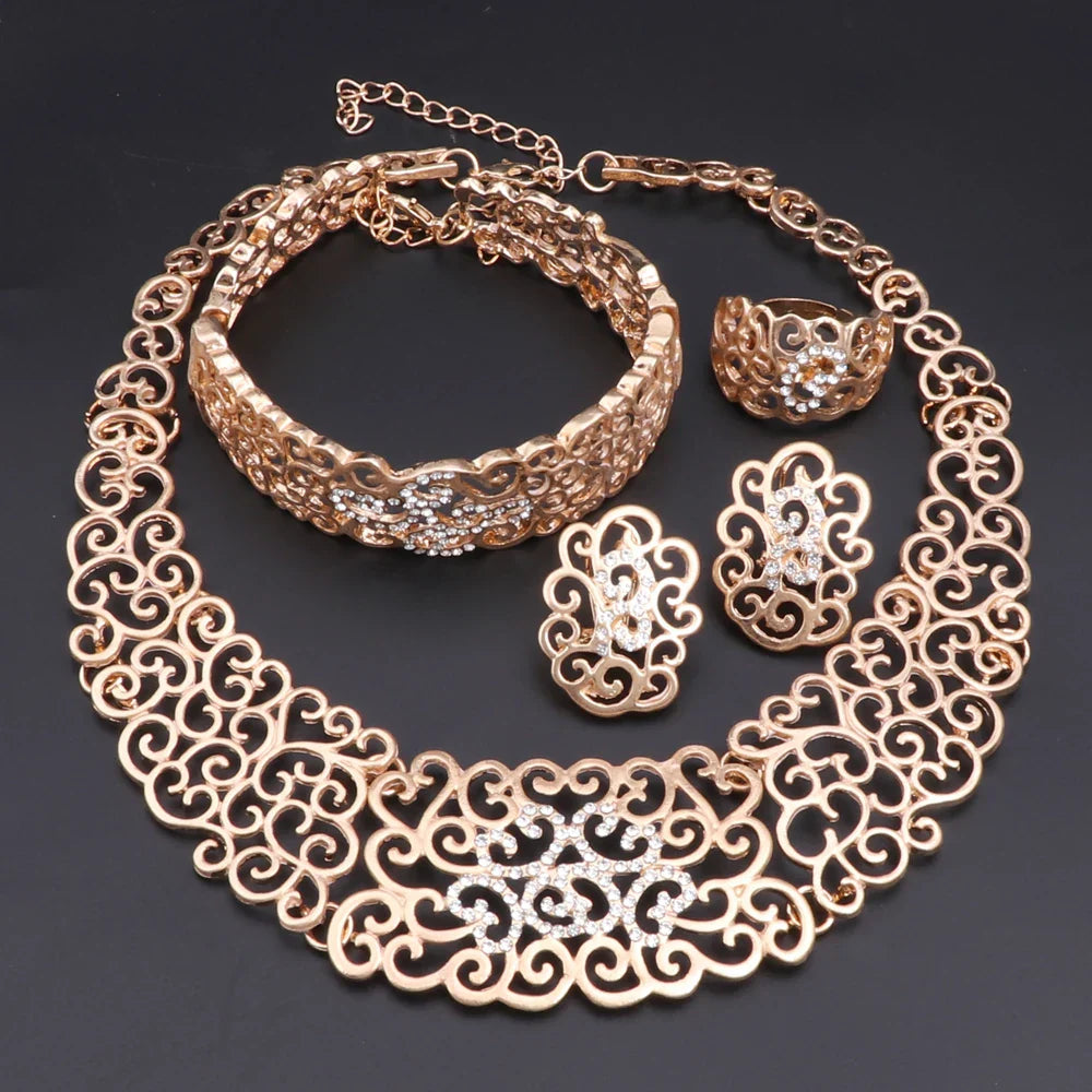 Jewelry Set Necklace Earrings Ring Bracelet (Gold) Apparel & Accessories > Jewelry > Jewelry Sets - Tophatter Daily Deals