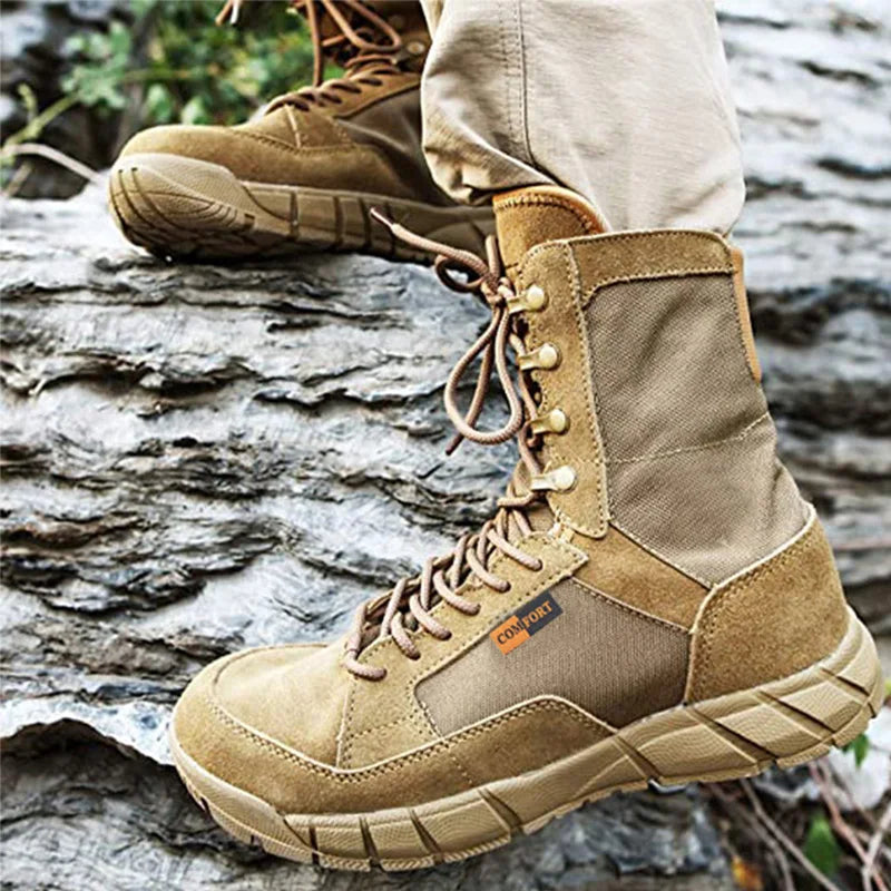 Mens Tactical Mid-Calf Combat Boots (Brown No Zip) Apparel & Accessories > Shoes > Boots - Tophatter Daily Deals