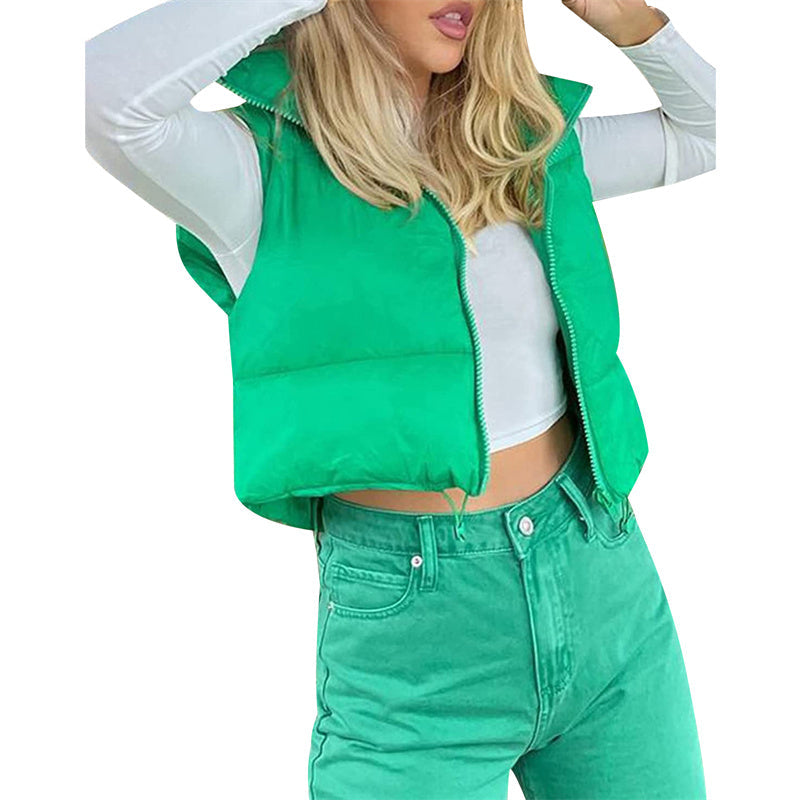 Warm Women’s Puffer Vest - Cropped Boxy, Polyester, Winter - Tophatter Daily Deals