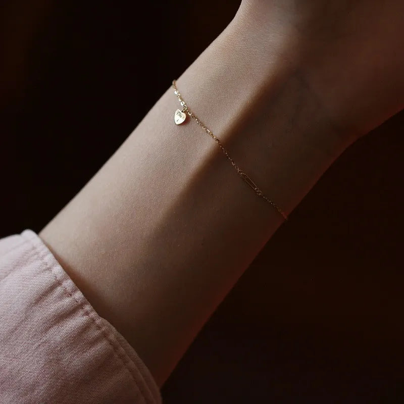 Gold Heart Bracelet 14K Plated 925 Silver Valentine's Gift - Tophatter Daily Deals