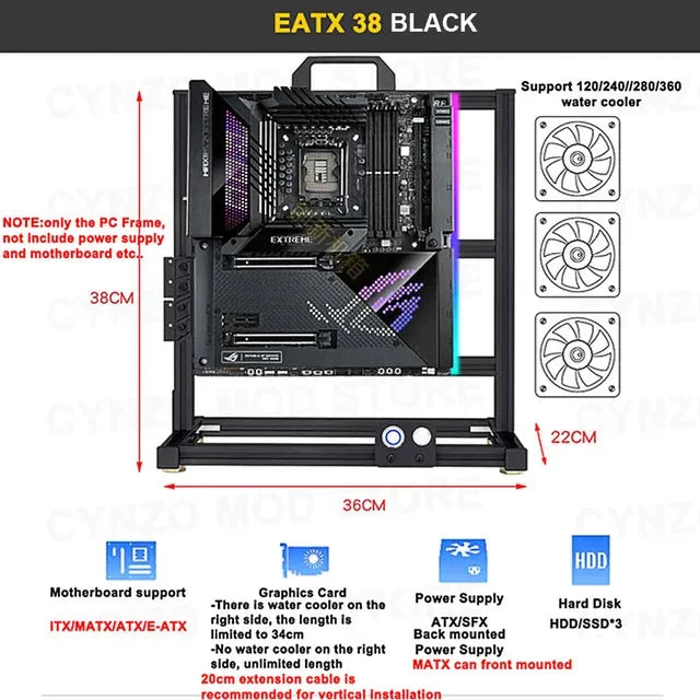 Open Frame Aluminum PC Case Rack EATX Water Cooling EATX 38 - Tophatter Daily Deals