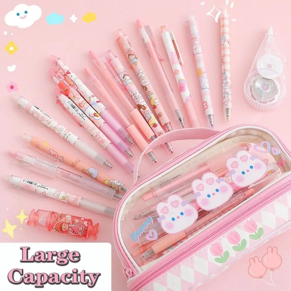 Kawaii Double Layer Pencil Case Large Transparent Stationery Animals - Tophatter Daily Deals