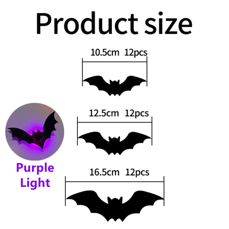 LED Bat Wall Stickers Green 3D Halloween Decor 2025 Purple Bat 36Pcs - Tophatter Daily Deals