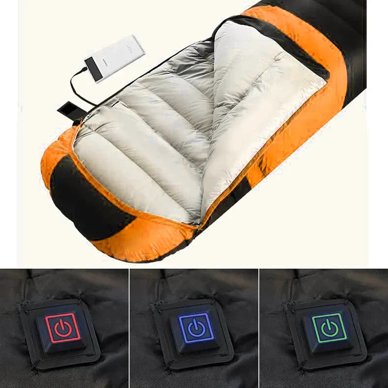 USB Heated Sleeping Bag 3-Stage Thermal Pad Orange Sleeping Bags - Tophatter Daily Deals