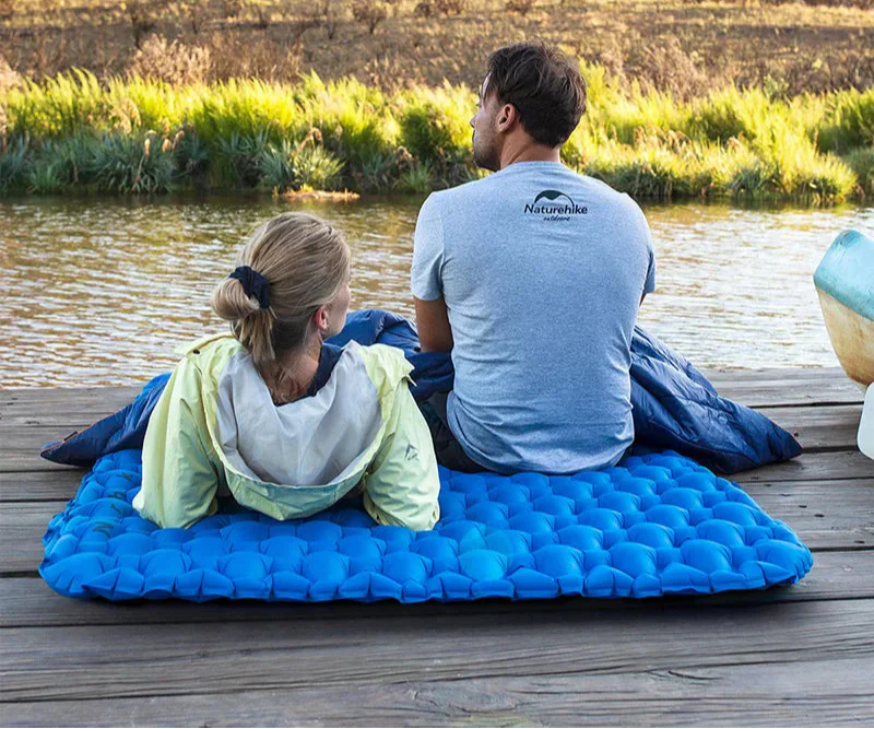 Double Air Mattress Inflatable Sleeping Pad Blue Camping & Hiking - Tophatter Daily Deals