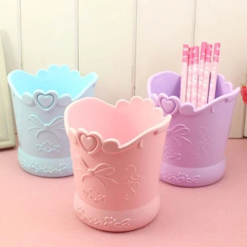 Floral Heart Pen Pot Organiser Tub Holder - Pink, Lilac, Blue Flowers - Tophatter Daily Deals