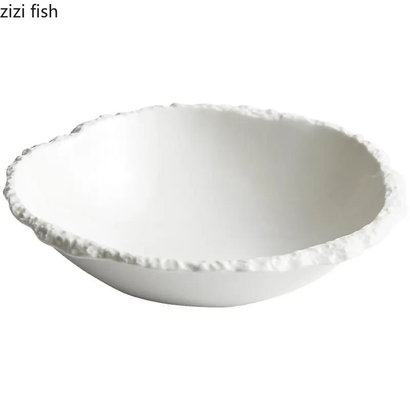 White Porcelain Rock Edge Soup Bowl Modern Tableware - Tophatter Daily Deals