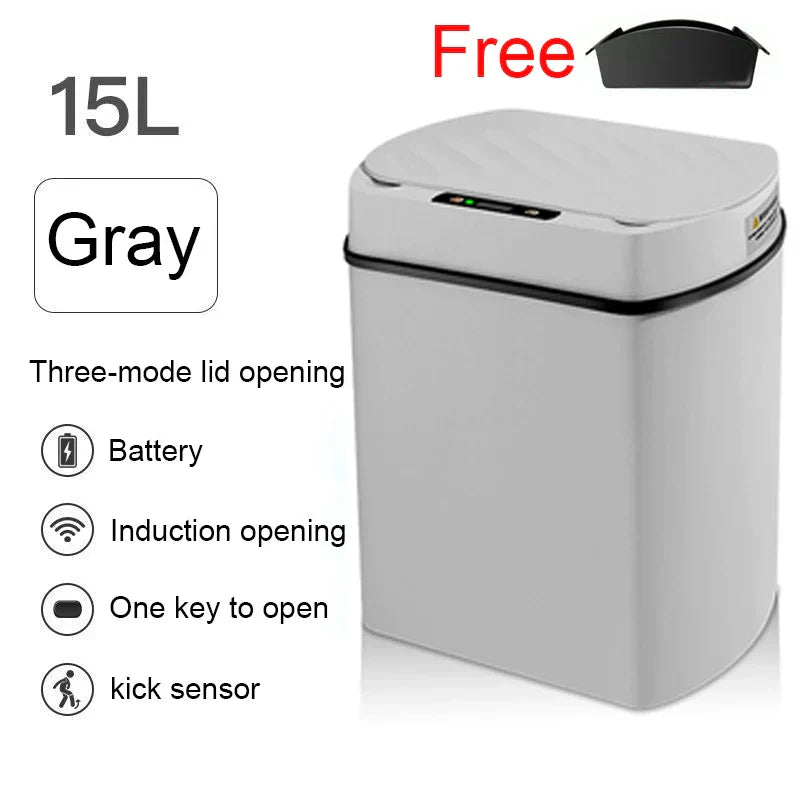 Smart Sensor Trash Can Rectangular Kitchen Bathroom 15-gray - Tophatter Daily Deals