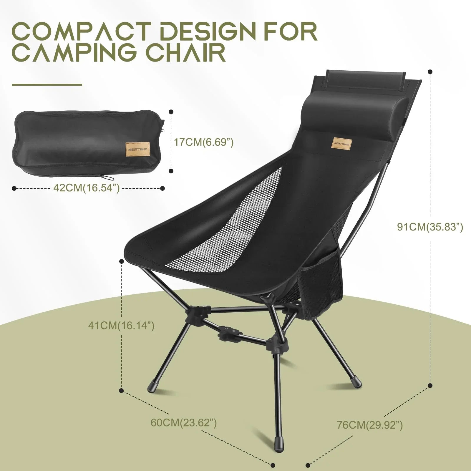 Portable Camping Chair with Headrest Black Camp Furniture - Tophatter Daily Deals