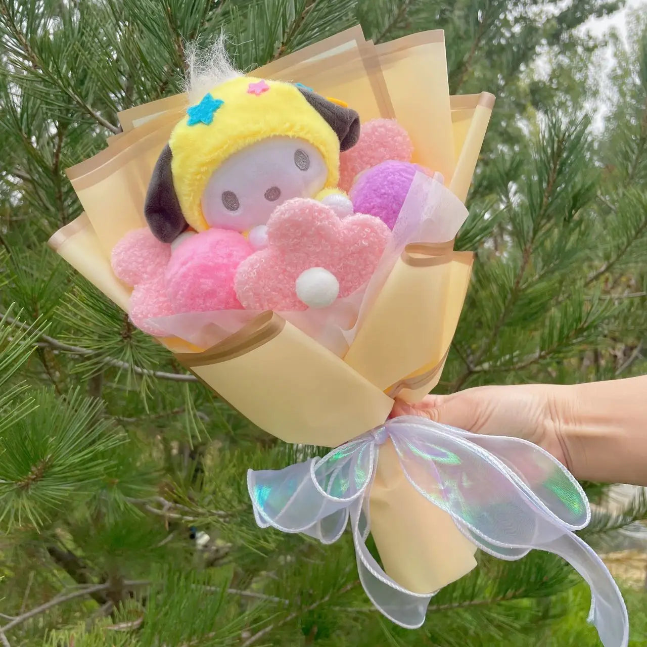 Sanrio Pochacco San-X Rilakikuma Bear Plush Toy Flower Bouquet Yellow x Pink Flowers - Tophatter Daily Deals