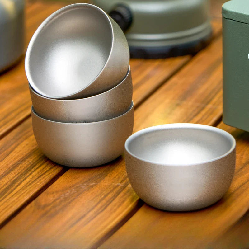 Pure Titanium Double Layer Tea Cup 50ml Camping Set - Tophatter Daily Deals