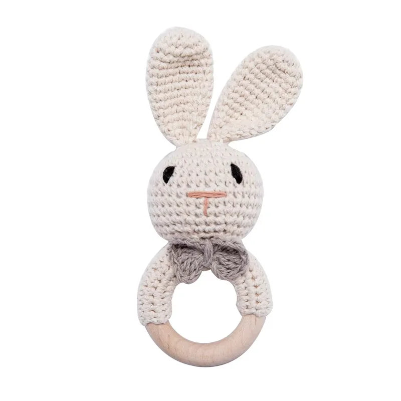 Baby Crochet Rattle Bunny Teether Newborn Sensory Toys Bow Tie Bunny - Tophatter Daily Deals