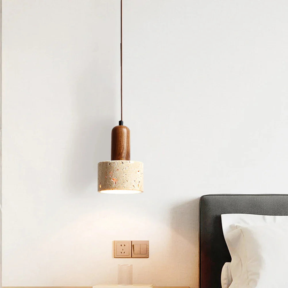 Japandi Japanese Pendant Light Wood And Travertine Bedside Lamp - Tophatter Daily Deals