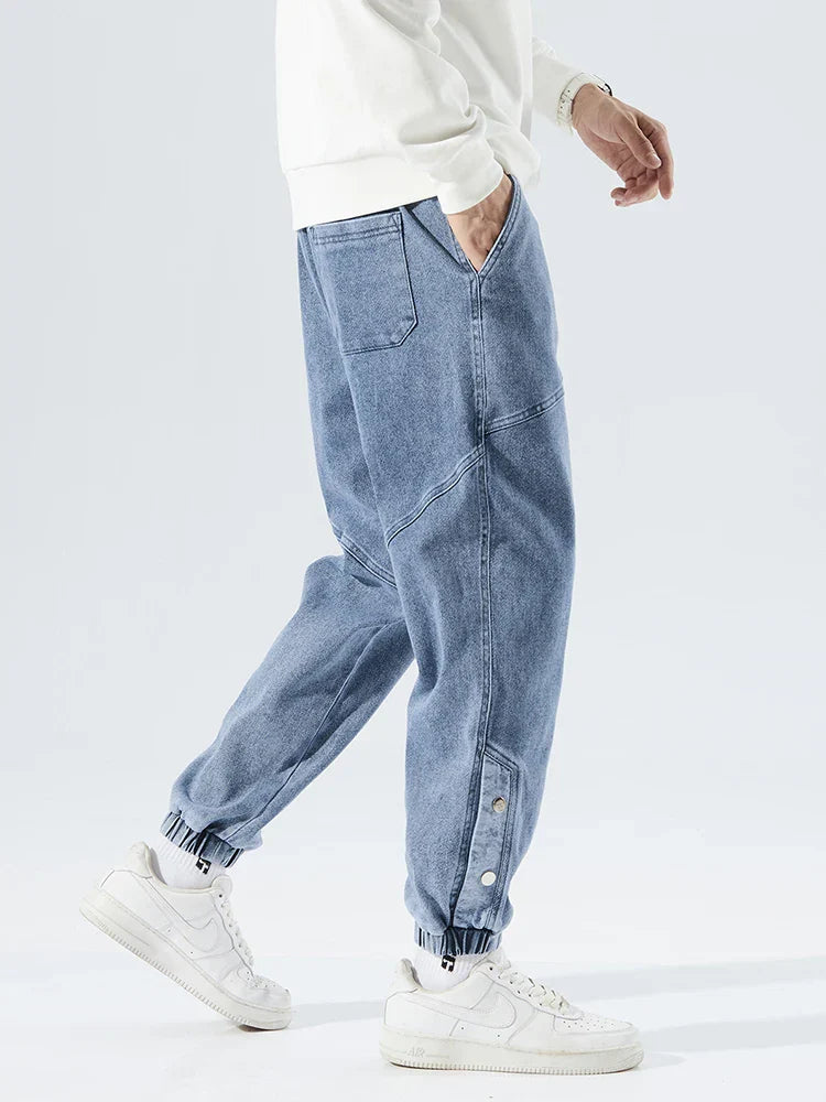 Stretchy Relaxed Men's Denim Joggers - Baggy Tapered, Denim - Tophatter Daily Deals