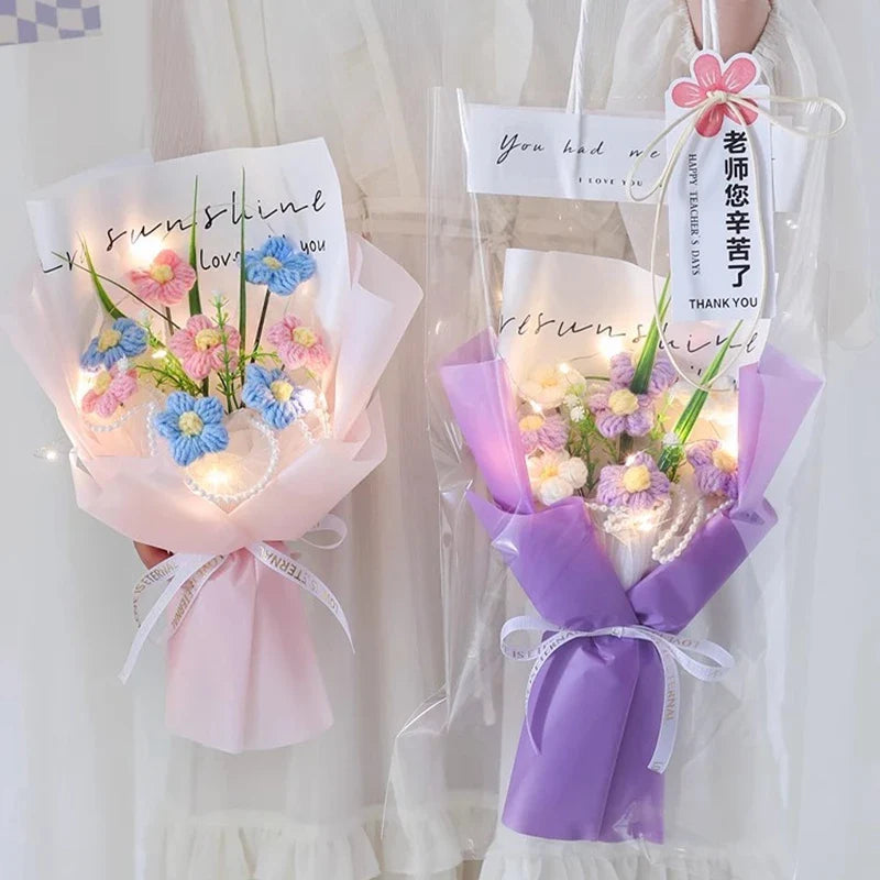 Flower Crochet Handmade Knitted Bouquet Flowers - Tophatter Daily Deals